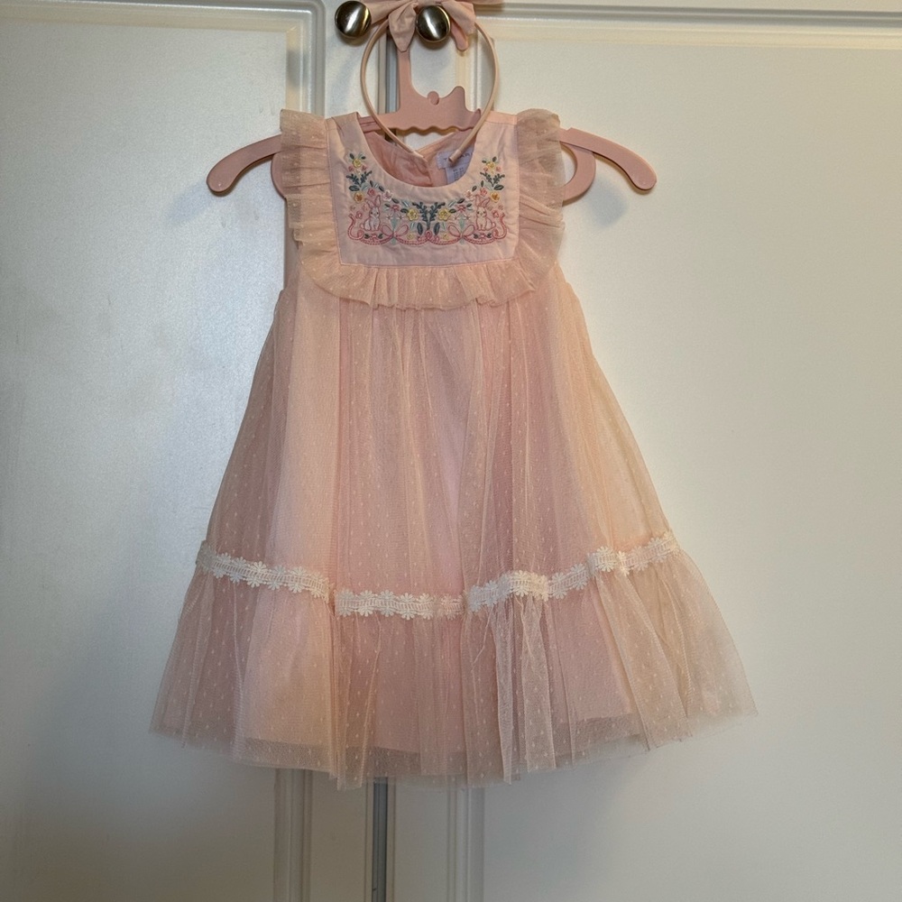 Tahari Pink Tulle Floral Embroidered Girls Formal Dress 3T